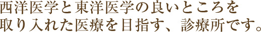 西洋医学と東洋医学の良いところを取り入れた医療を目指す、診療所です。